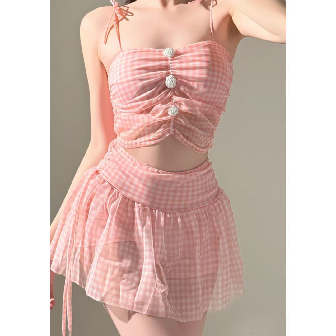 Mesh Prospective Two pcs Printed Mini Skirt Nighty
