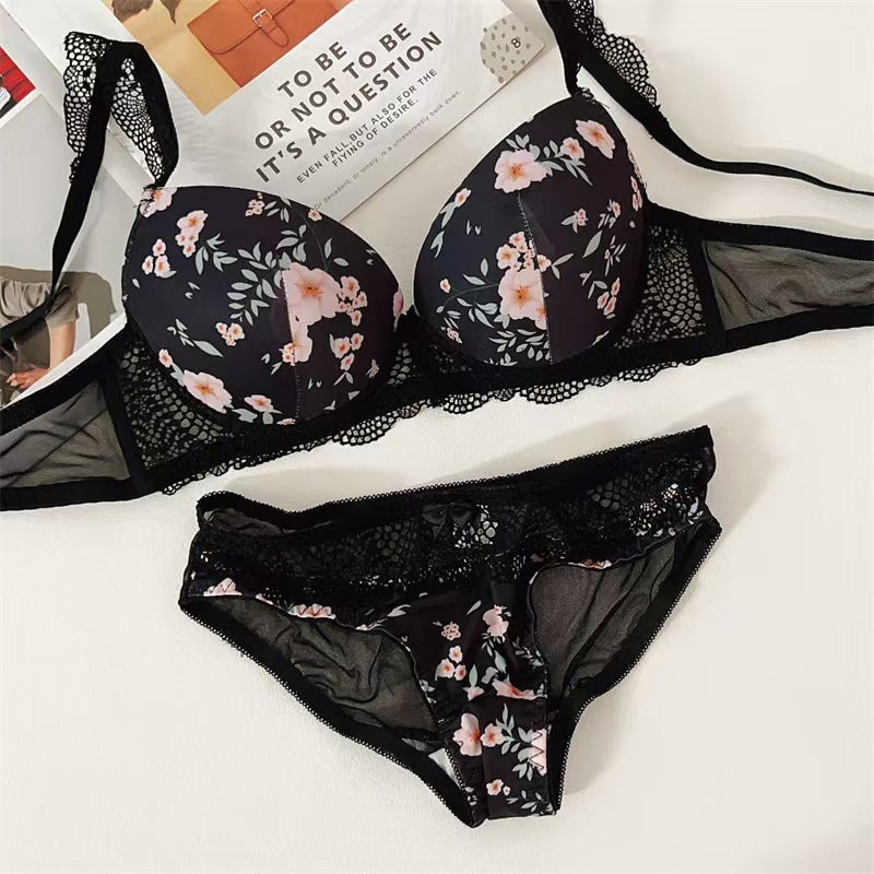 Floral printed Paded Push-up Bra Set