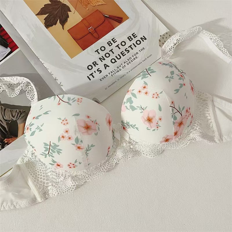 Floral printed Paded Push-up Bra Set