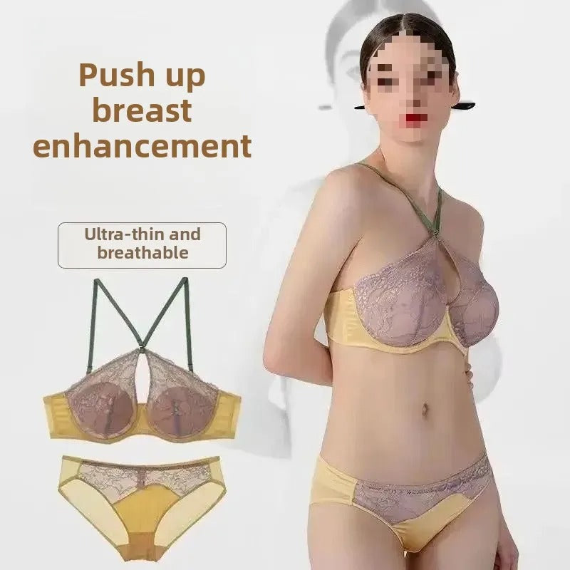 Hanging Neck Underwired Net Bra set