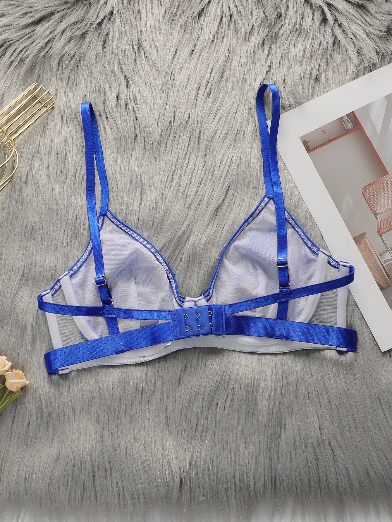 Blue Embroidered Wired Push-up Pull Sexy