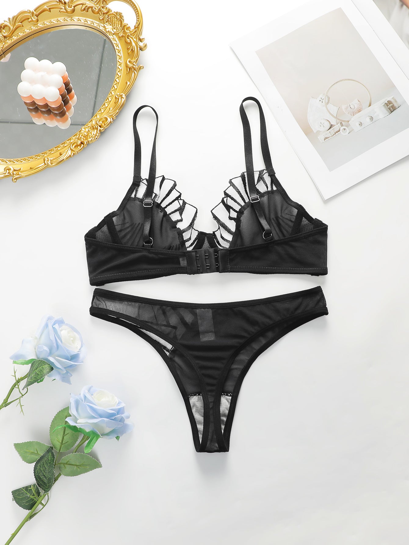 New Design High-Quality Lingerie Set With Sexy butterfly Line Mesh Plicing Women's Underwear Push Up Bra set