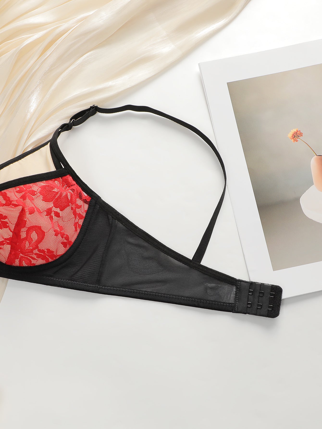 Lace Bra gathering big red festive hot sexy Push Up lingerie set