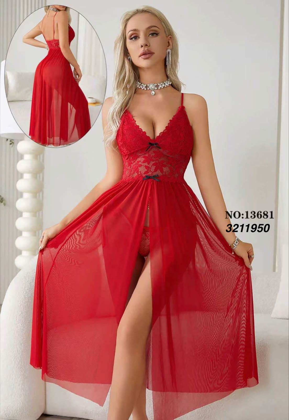 Cherie Lace Bodice Slit Gown