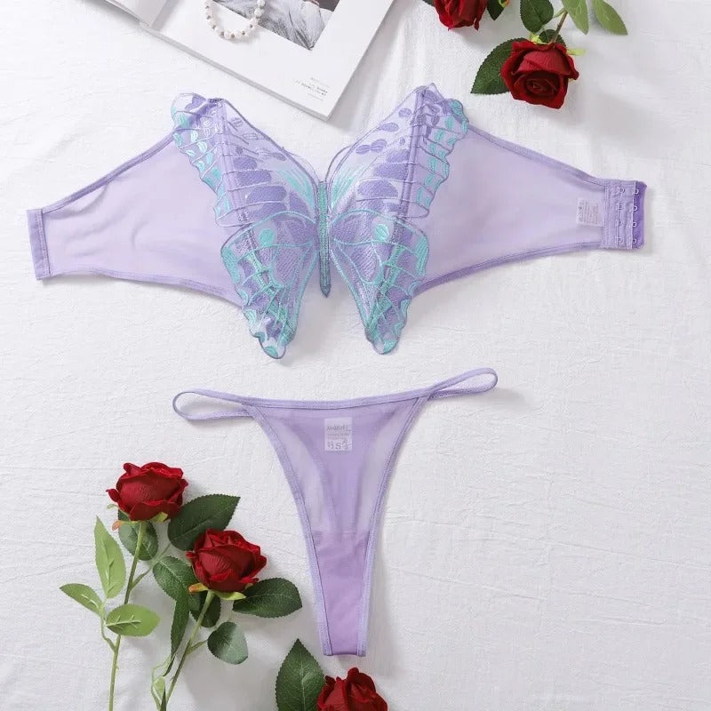 2 Piece Set Butterfly Hollow Out Sexy Lingerie Set