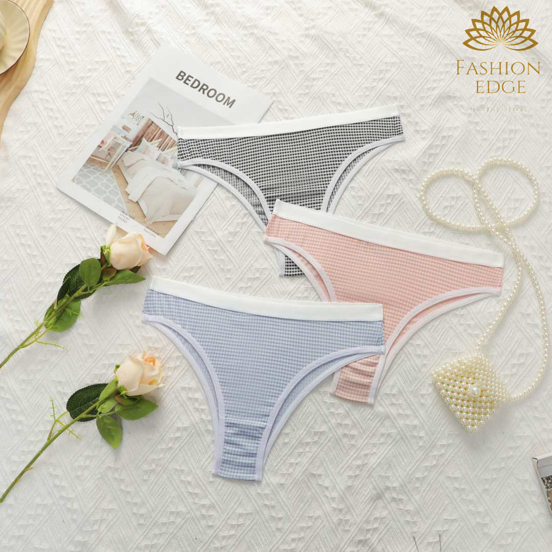 pack Of 3 Checkered Elastic Underwear Seamless Cotton