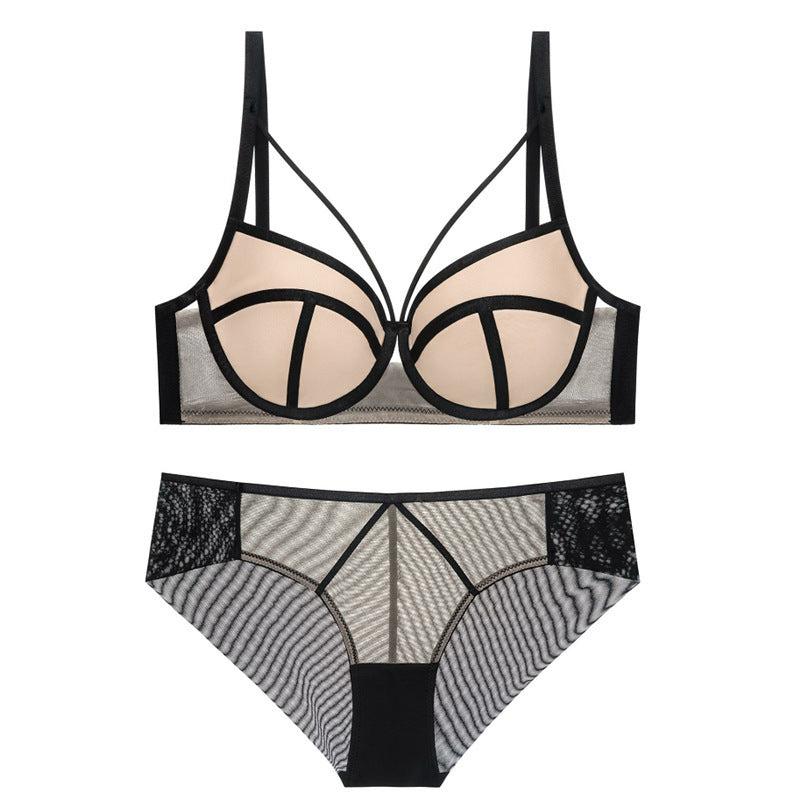 Sexy Bra Set Women's Lace Hollow out Strap Tie Underwire Non Paded