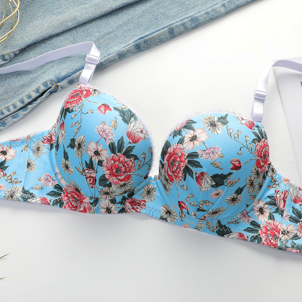 Fashion Flower Underwired Romantic Rose Bra set