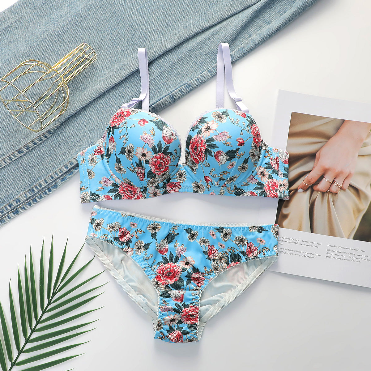 Fashion Flower Underwired Romantic Rose Bra set