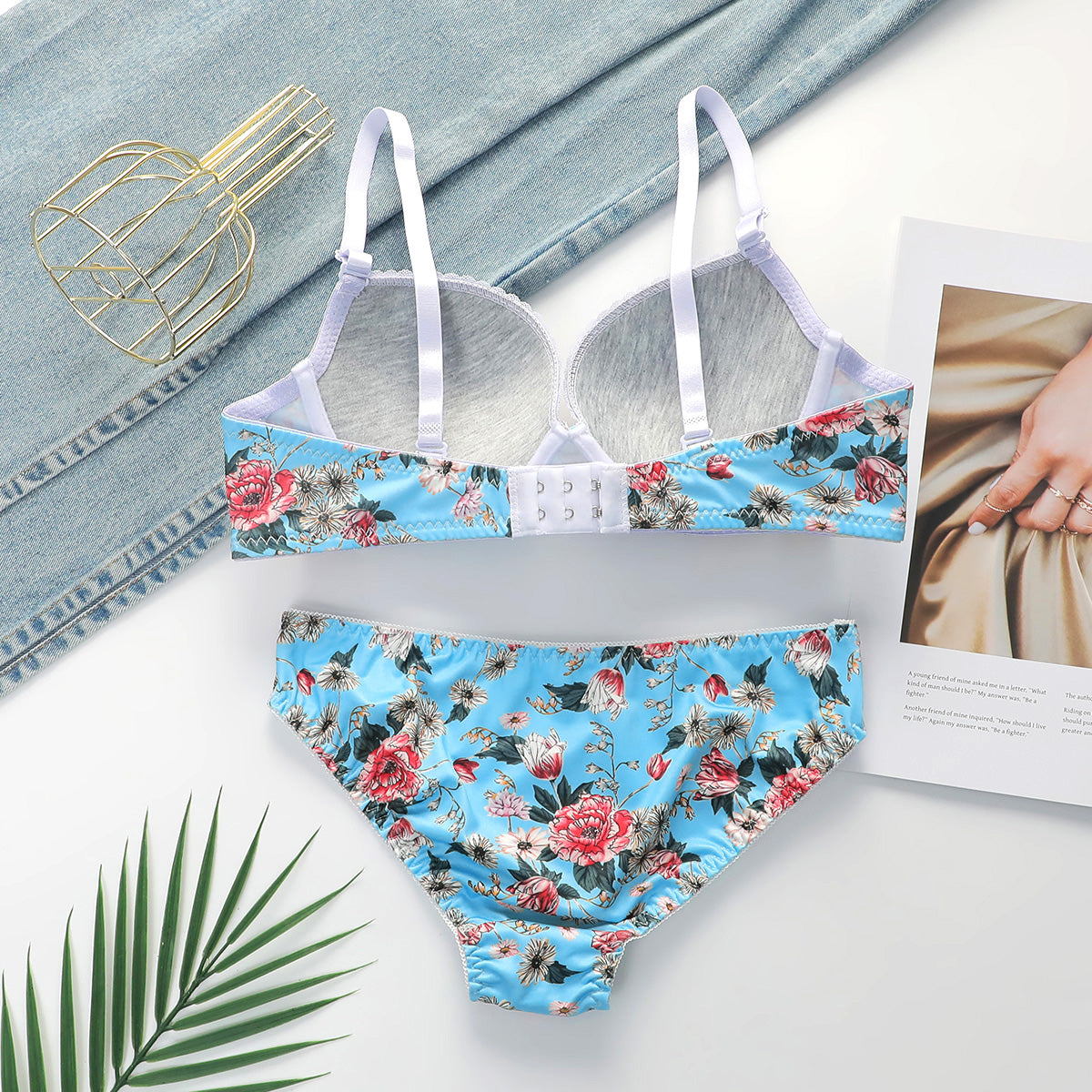 Fashion Flower Underwired Romantic Rose Bra set