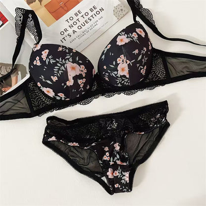 Floral printed Paded Push-up Bra Set