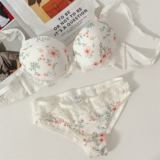 Floral printed Paded Push-up Bra Set
