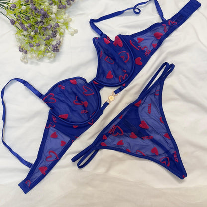 Net Love Print in Velvet Bra Set