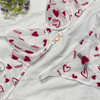 Net Love Print in Velvet Bra Set