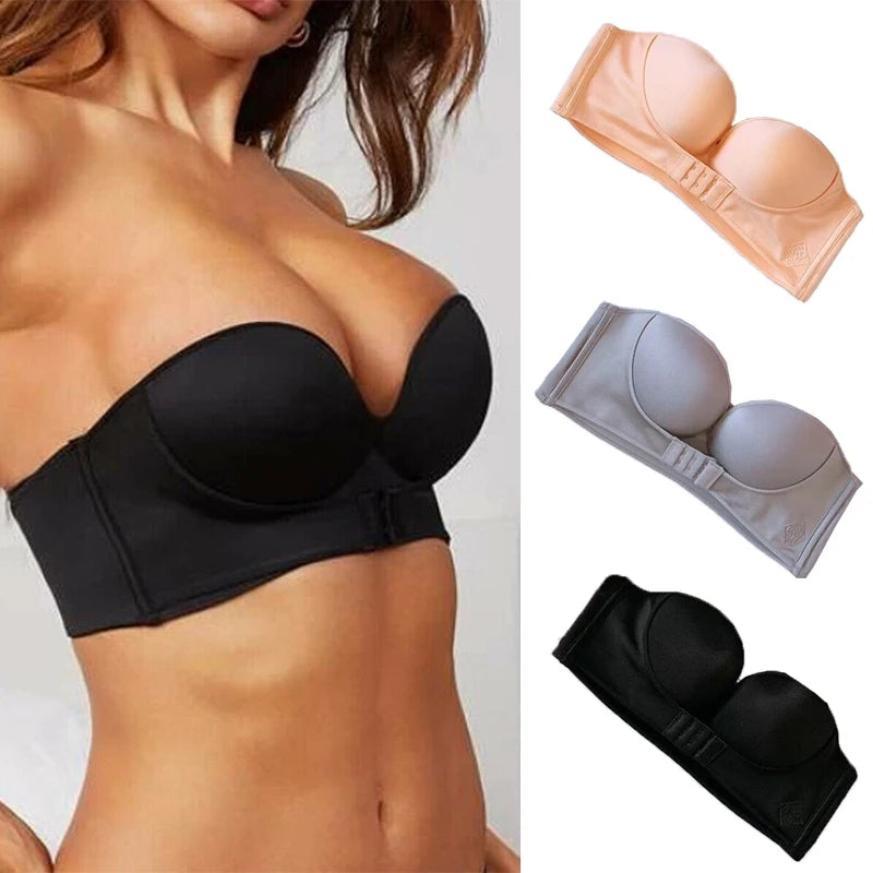 Strapless Paded Push-up Bra Front hook