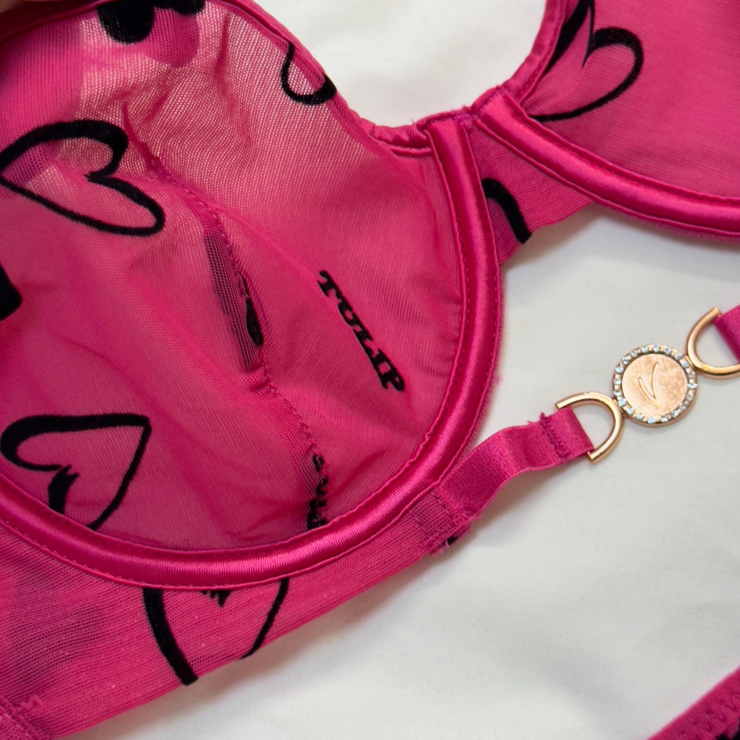 Net Love Print in Velvet Bra Set