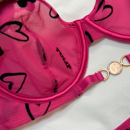 Net Love Print in Velvet Bra Set