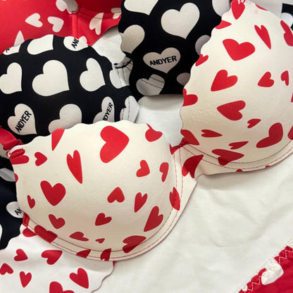 Heart Print Soft Bra Set♥️
