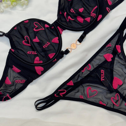 Net Love Print in Velvet Bra Set