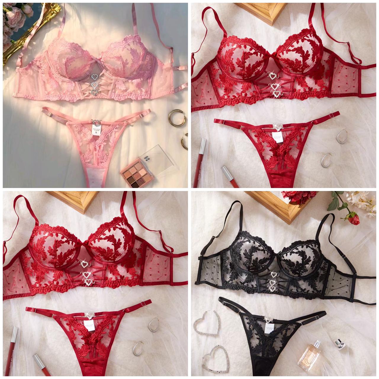 Midnight Bloom Luxury Non-Padded Wired Floral Embroidered Lace Lingerie Set