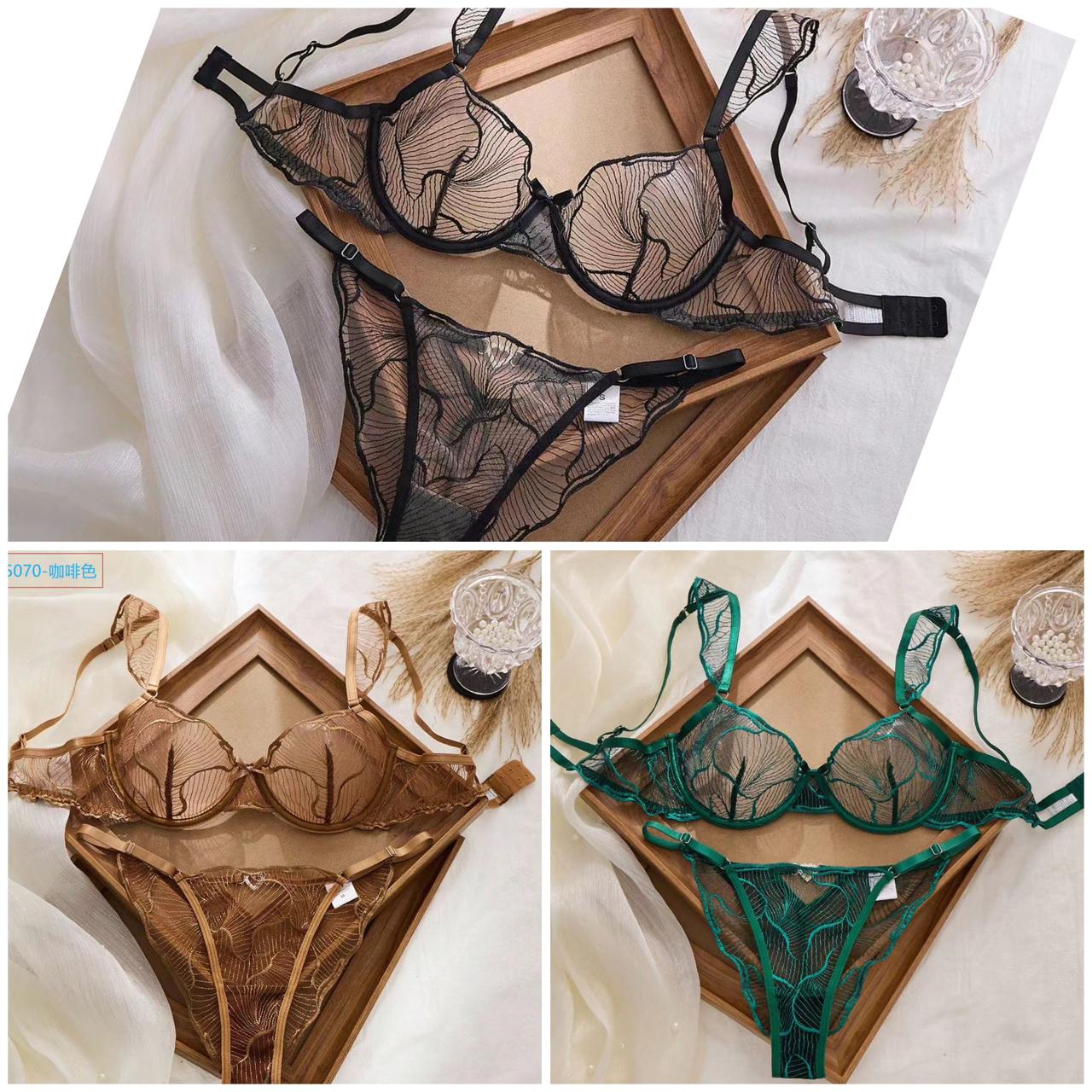 Elegant Flower Lace Lingerie Set Non Padded Wired bra – Soft Mesh Floral
