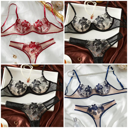 Elegant Flower Lace Lingerie Set – Soft Mesh Floral Embroidered Bra & Panty