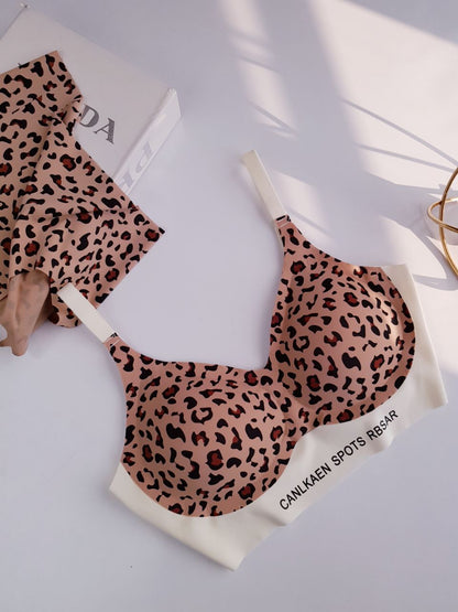 Women's Bra Leopard Print Milk Leather Women's Bra Set