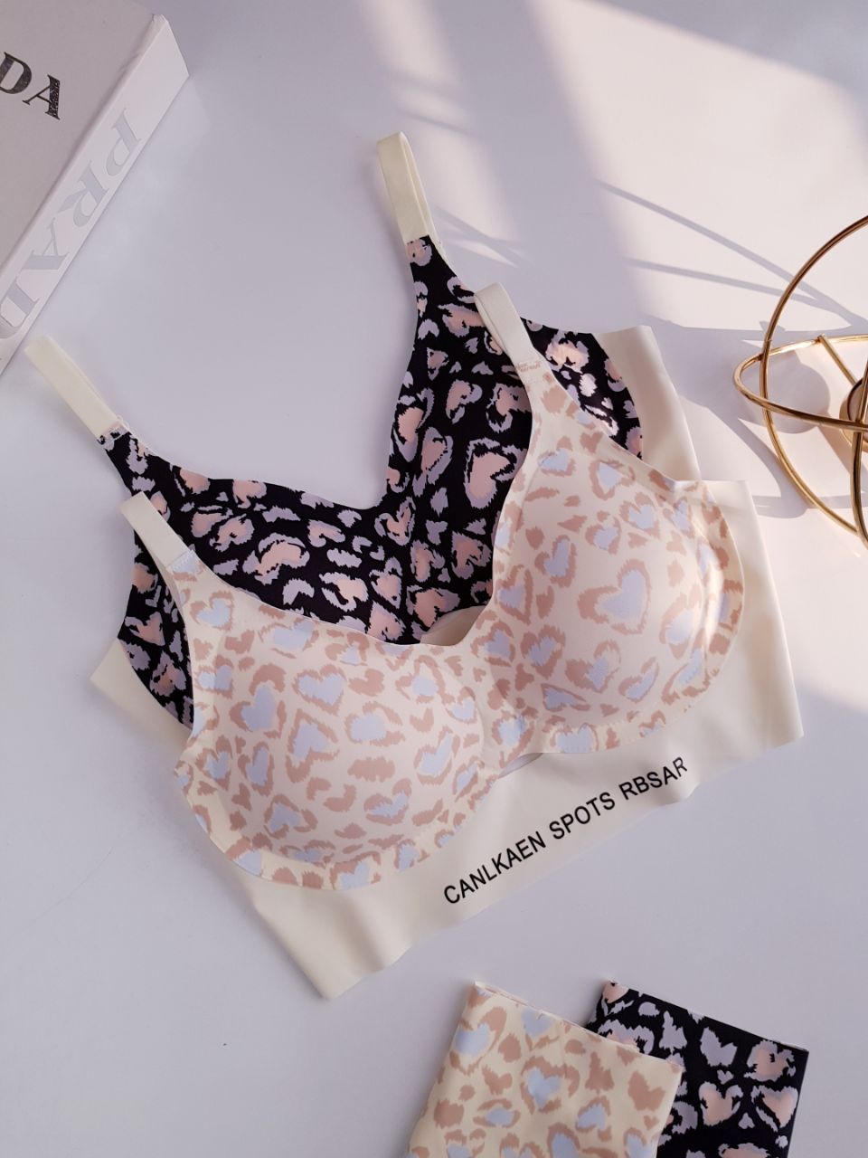 Women's Bra Leopard Print Milk Leather Women's Bra Set