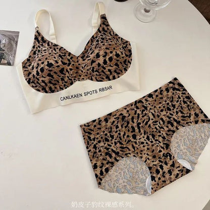 Women's Bra Leopard Print Milk Leather Women's Bra Set