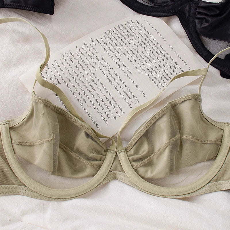 Women French Hollow Push Up Bra Set Silk Comfort