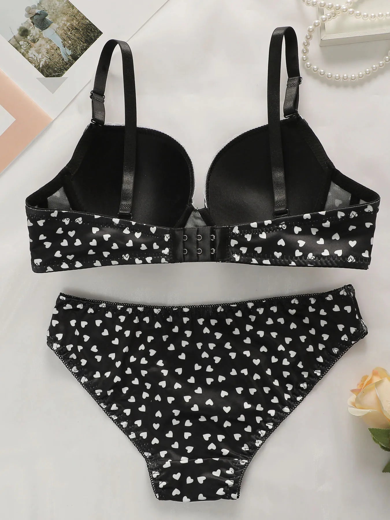 Fashion Hearts Printed Padded Bra and Panty Set