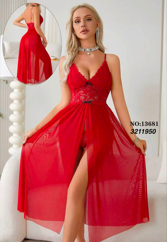 Cherie Lace Bodice Slit Gown