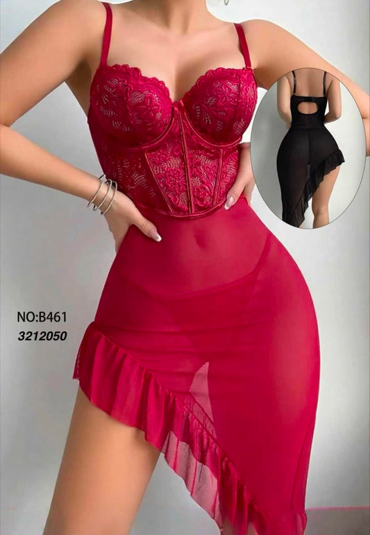 Rosette Lace Corset Asymmetric Dress