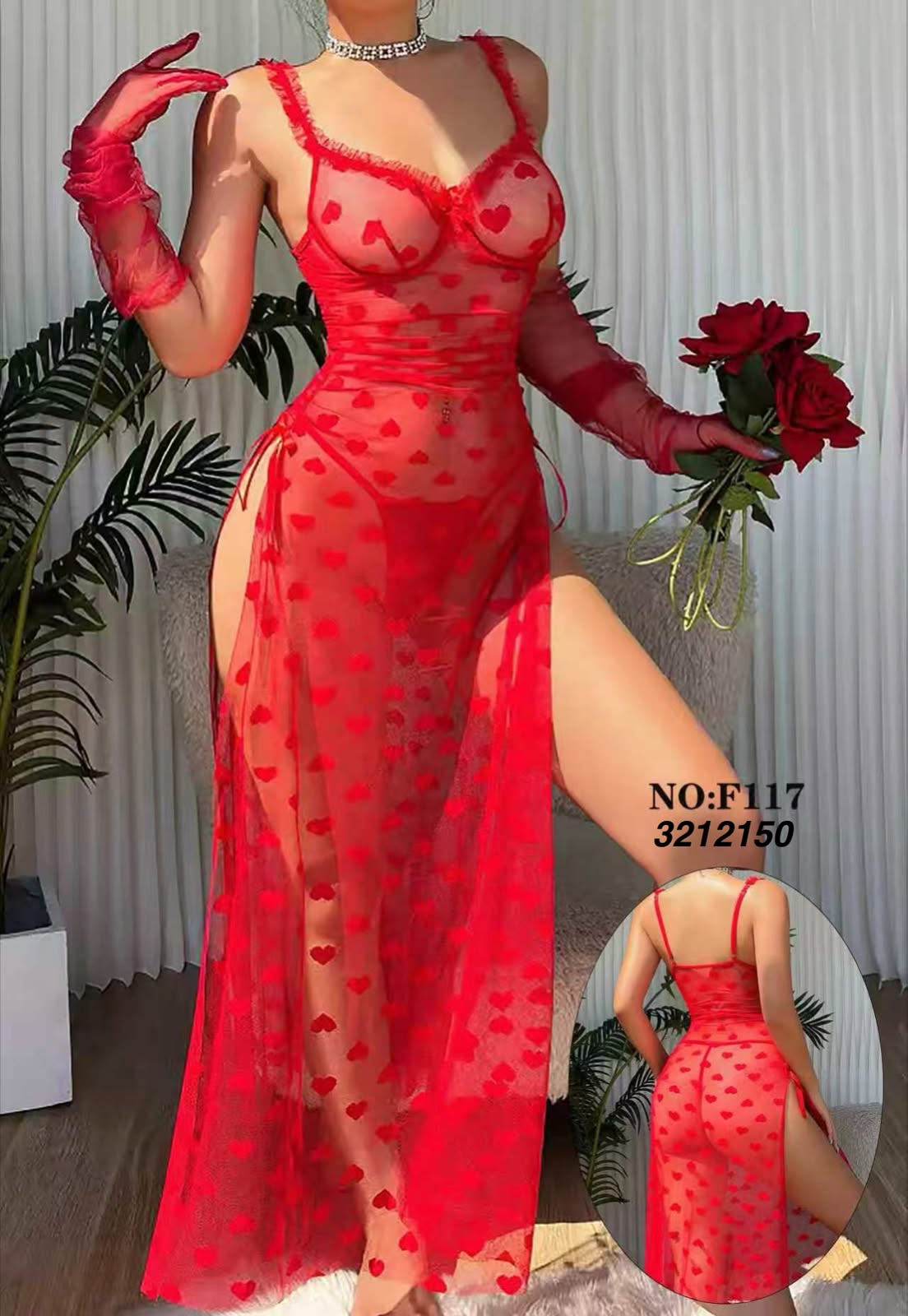 Amour Sheer Heart-Print Gown