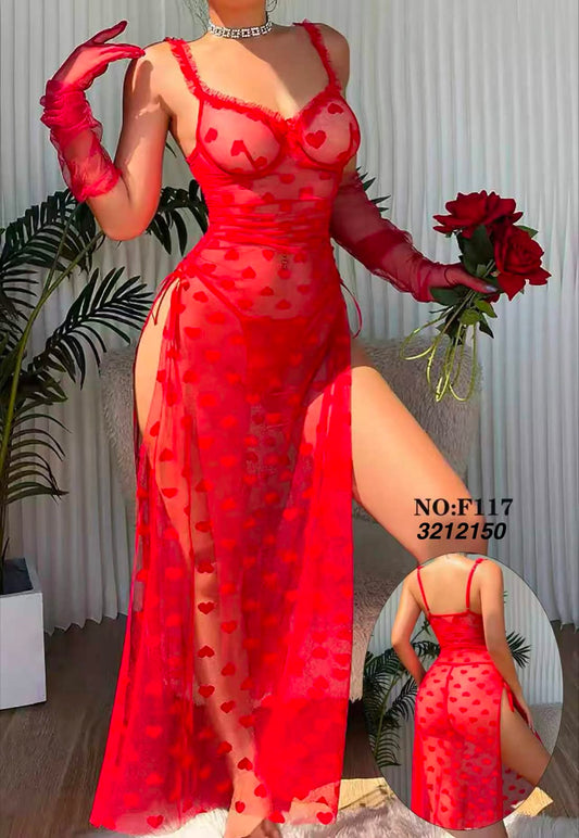 Amour Sheer Heart-Print Gown