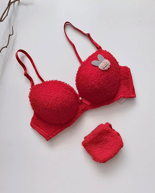 New High Quality Sexy Cute Soft Plush Design Bra & Panty Set