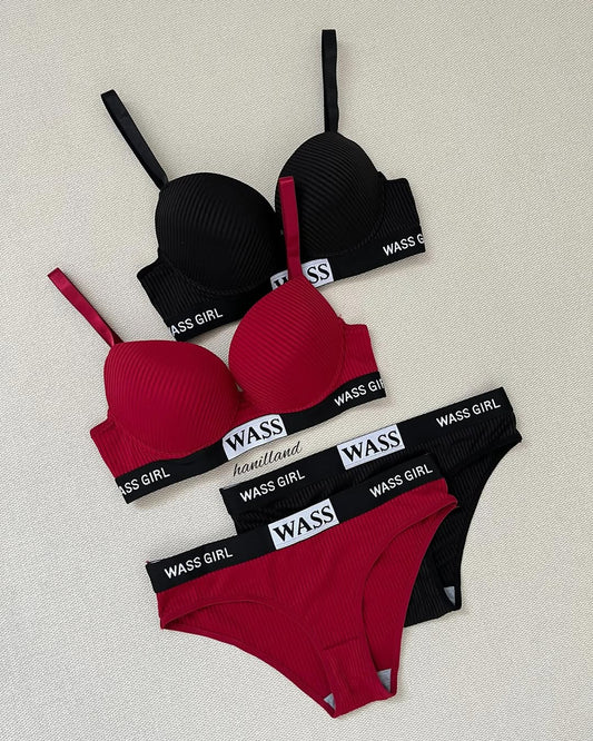 Wass Girl Letter Print Push-up Bra Set