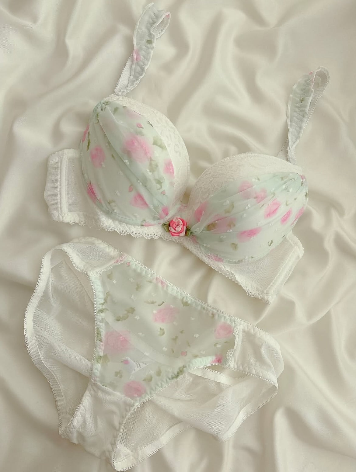Premium Soft Mesh Floral Embroidered Bra & Panty Set