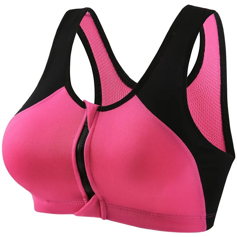 Zip Front Closure Racer Back Yoga Push Up Sports Bras