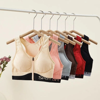 Front Zipper Cross Back Women's Bra Running Fitness