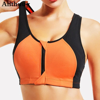 Zip Front Closure Racer Back Yoga Push Up Sports Bras
