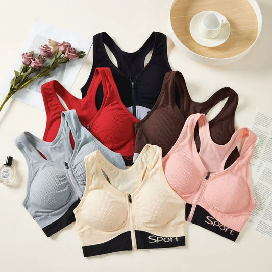 Front Zipper Cross Back Women's Bra Running Fitness