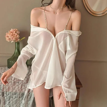 Sexy See-through ThinWomen's 2pcs Pure Desire Nightgown