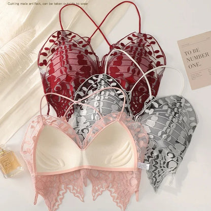 Butterfly Embroidery Inside and Outside Butterfly Lace Bra