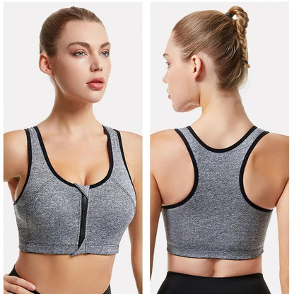 Zip Front Closure Racer Back Yoga Push Up Sports Bras