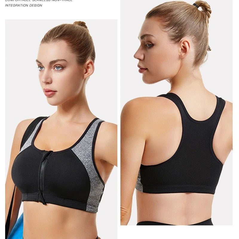 Zip Front Closure Racer Back Yoga Push Up Sports Bras