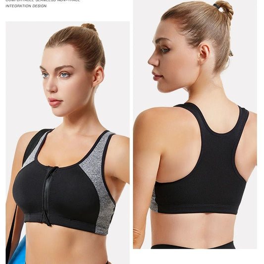 Zip Front Closure Racer Back Yoga Push Up Sports Bras