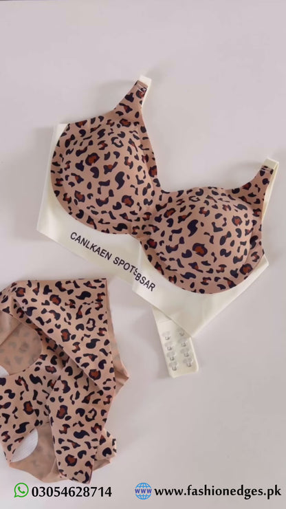 Women's Bra Leopard Print Milk Leather Women's Bra Set