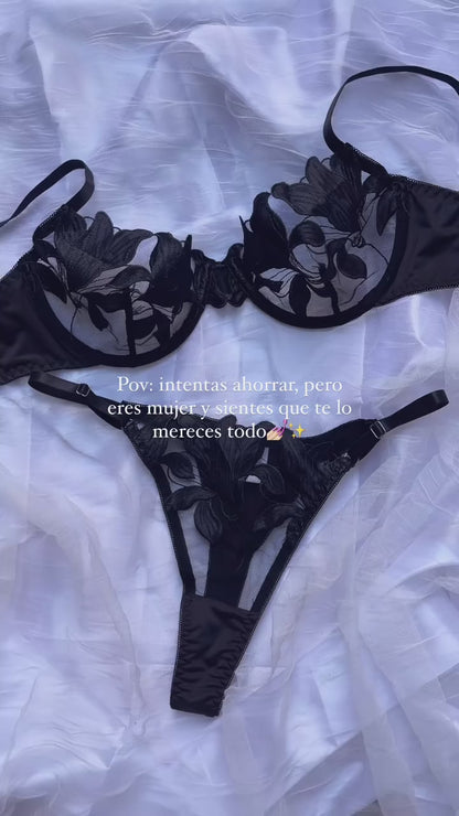 Embroidery Lingerie Set Women 2-Piece Bra + Panty Underwire Set