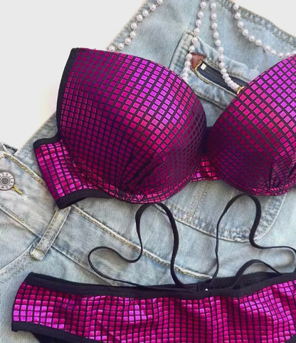 Radiant Disco-Inspired Beaded Bra Set